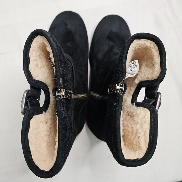 UGG Australia Black Suede Leather Shearling Zip Mid Calf Boots Women's Size 6 - Picture 10 of 11
